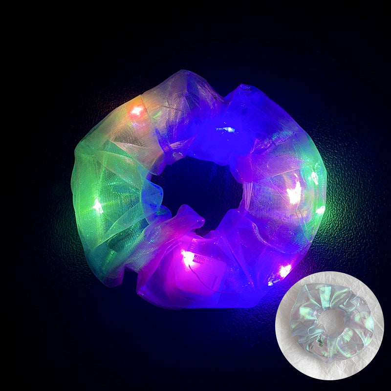 Wholesale Led Luminous Large Intestine Hair Ring DIY Night Light Flower Shiny Fat Intestine Head Rope Nightclub Rubber Band Hair Accessories